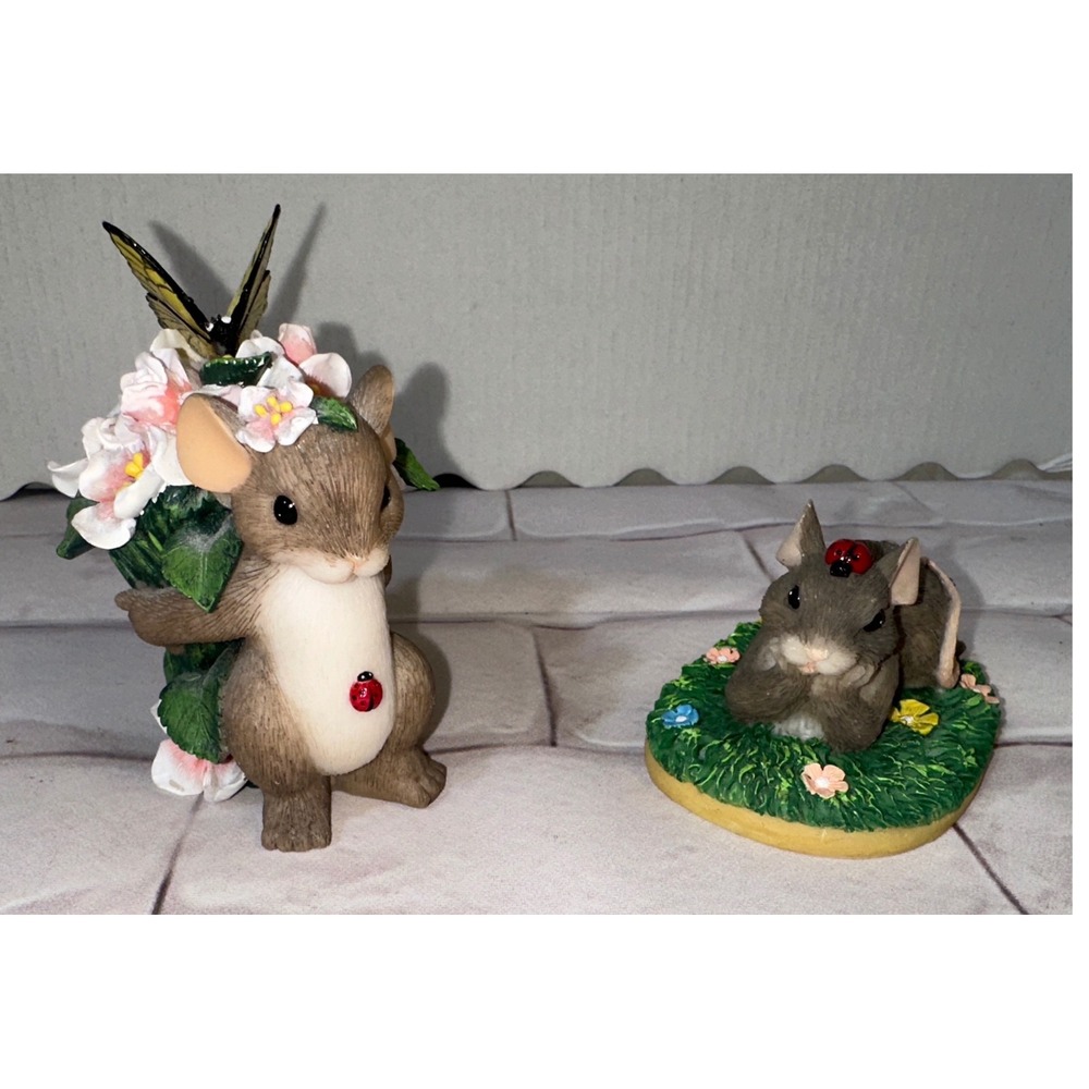 Fitz and Floyd Charming Tails Mouse Figurines Set of 2 Friendship Nature Resin